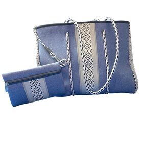 Boho Style Neoprene Blue Tote Beach Bag NWOT